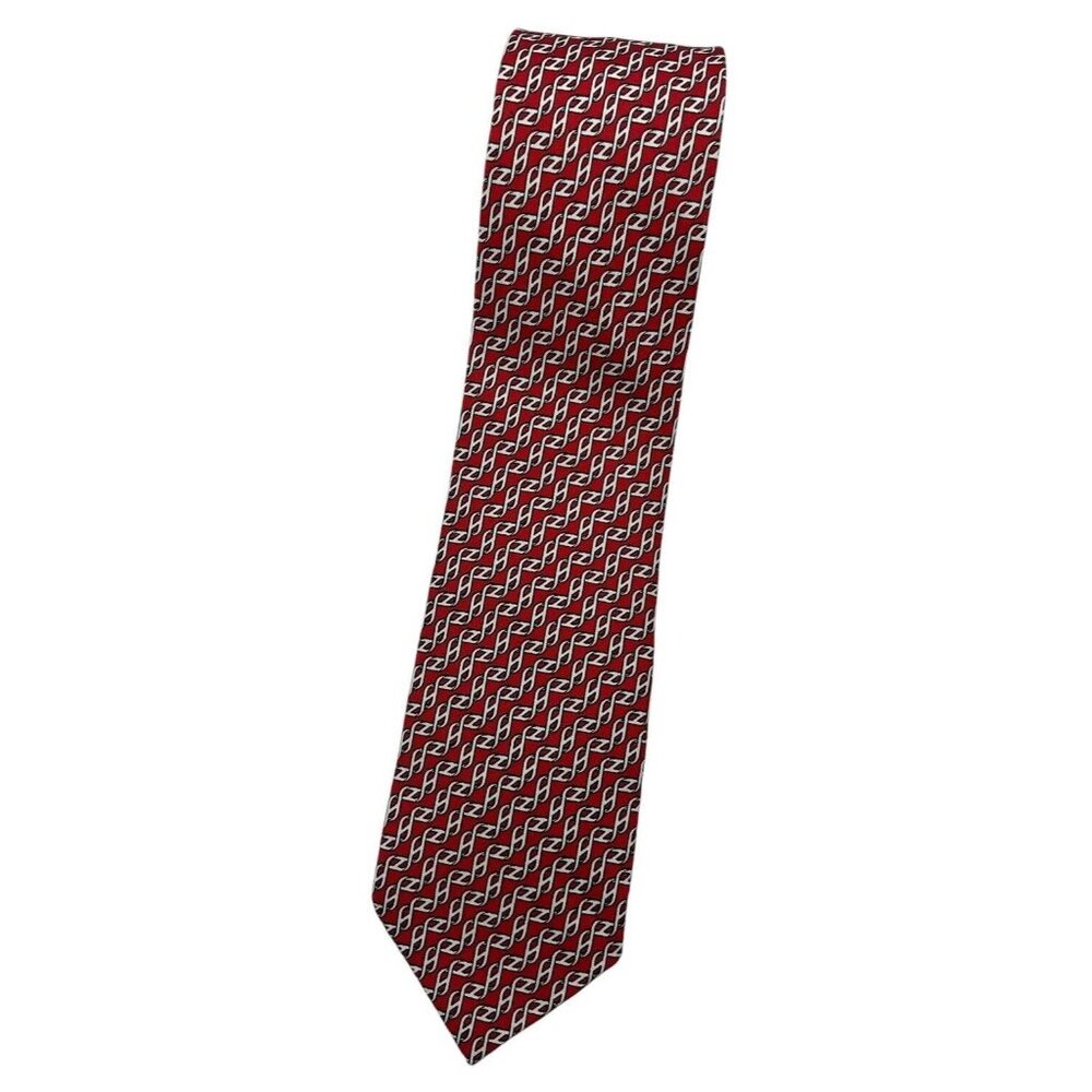 HERMÈS Men's 100% Silk Necktie LUXURY Tie 005467T10 MA Red Monogram W:3.2" EUC